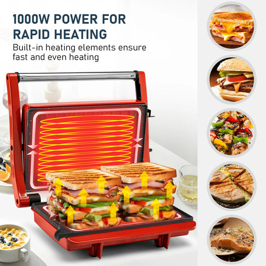 Grilled Cheese , Sandwich Maker & Waffle Maker, 1000W Panini Press with Removable Non-Stick Plate Easy to Clean,