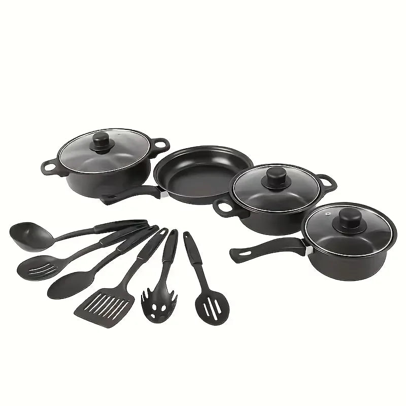 13-Piece Nonstick Cookware Set - Induction Compatible Pot Pan Set with Frying Pan & Utensils for Kitchen & Camping
