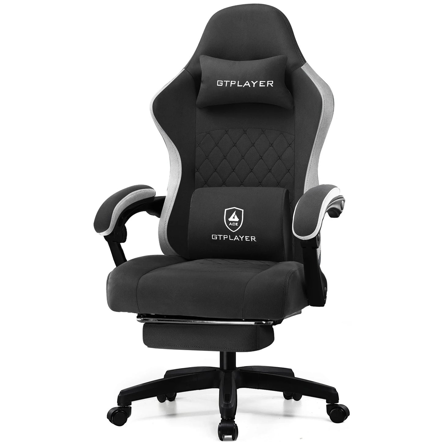 Gaming Chair with Pocket Spring Cushion, Linkage Armrests & Footrest, Ergonomic Office Chair with Lumbar Support