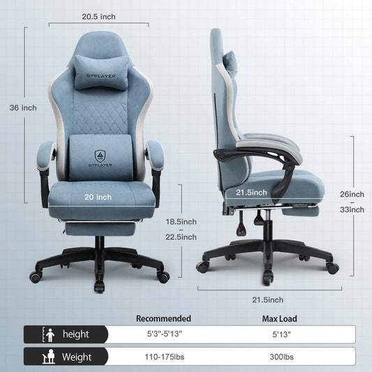 Gaming Chair with Pocket Spring Cushion, Linkage Armrests & Footrest, Ergonomic Office Chair with Lumbar Support