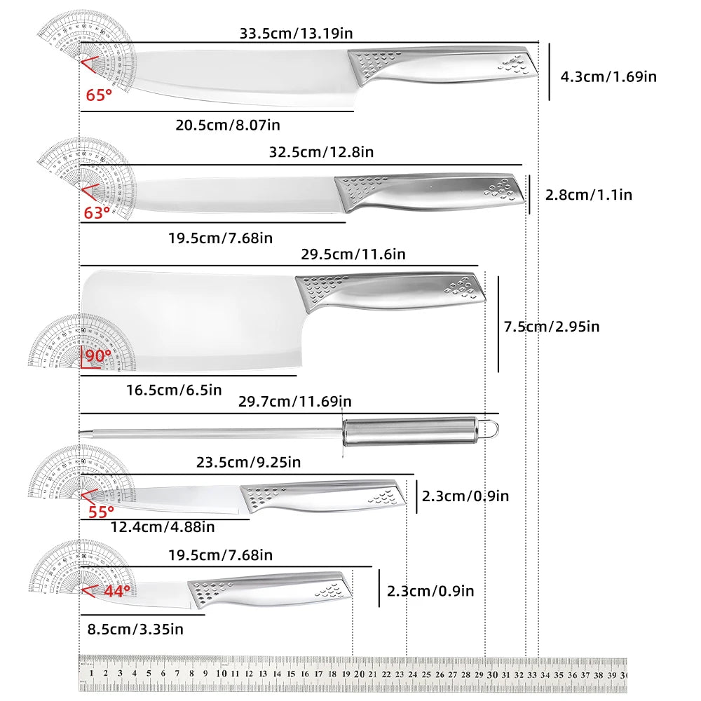 8pcs Stainless Steel Chef's Kitchen Knives Set and Vegetable Cutting Knife.