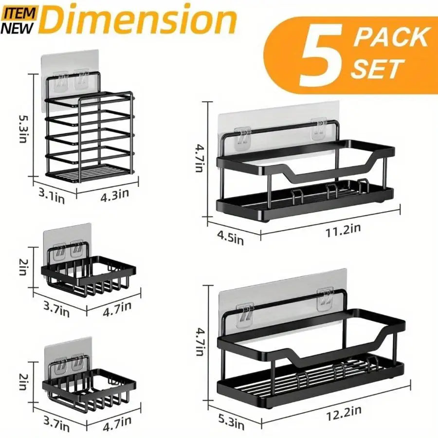 3/5 Pack Shower Organizer , Adhesive Shower Caddy with No Drilling, Rustproof Stainless Steel for Bathroom and Storage&Kitchen