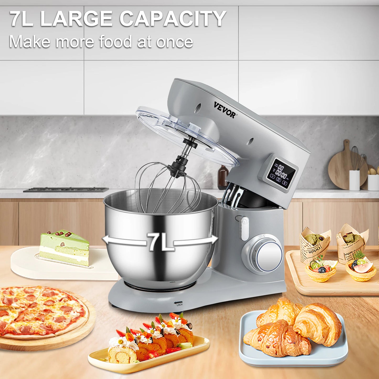 450W Electric Dough Mixer All Metal Stand Mixer with 6 Speeds LCD Screen Timing.