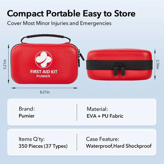 First Aid Kit for Car Home Travel Camping 350pcs Compact Waterproof Hard Case Public Emergency Must Have Survival Kits Perfect
