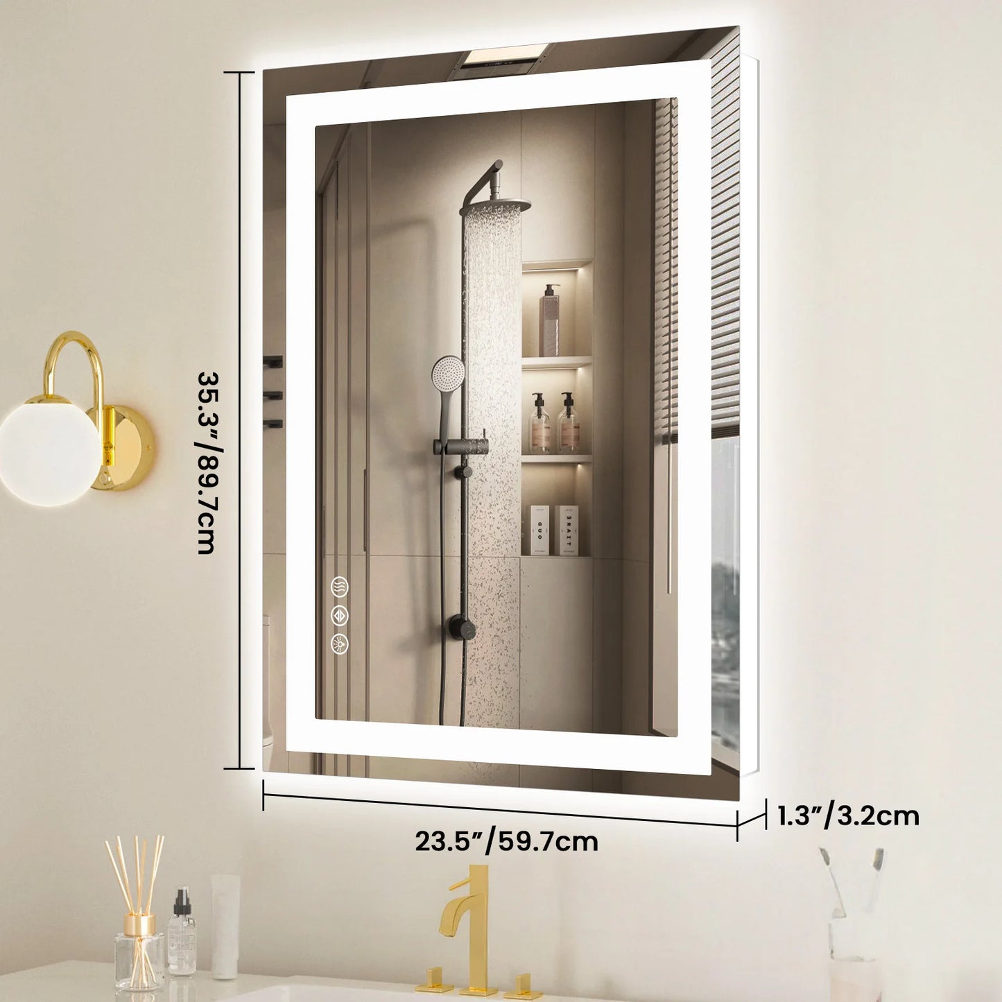36"x 24"LED Tempered Glass Vanity Mirror with Front & Back Light