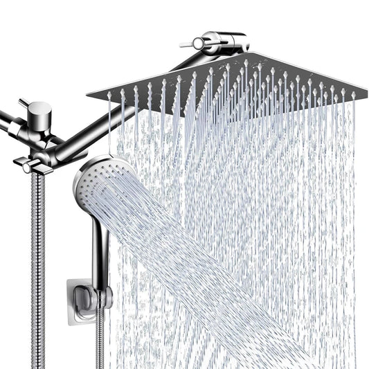 8-12Inch High Pressure Rain Shower Head with Adjustable Extension Arm With 3-way Handheld Shower Spray