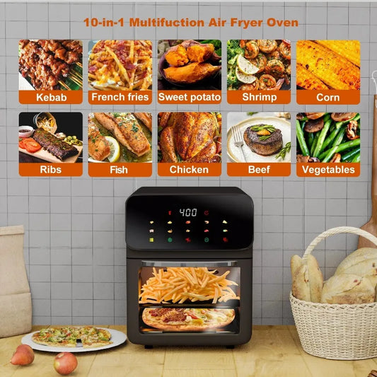 Black Air Fryer 12QT Convection Oven with 10-in-1 Multi Function, Visible Window and Touchscreen,