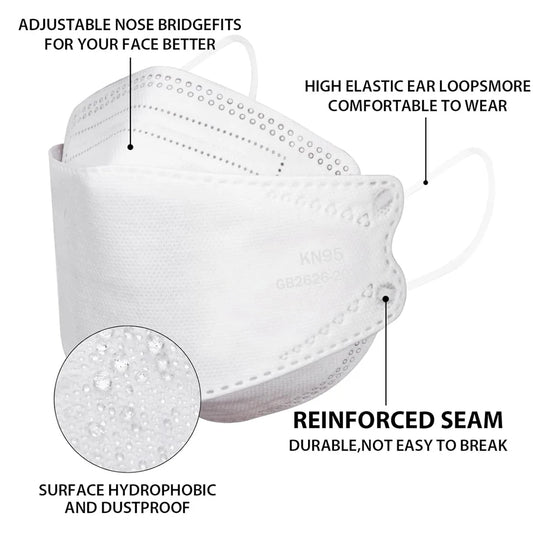 200Pcs Disposable Masks KN95 Fish-shaped 3D Mask Independent Package 4-layer Filter Dust-proof Protection Mask Black White