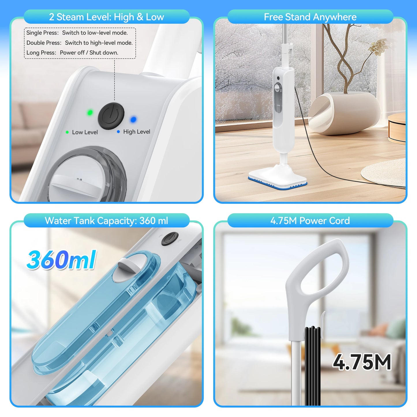 Powerful Steam Mop High Temperature Cleaning Detachable Handheld 6 in 1 Scrubbing Steam Vacuum Mop for Carpet Hard Floor