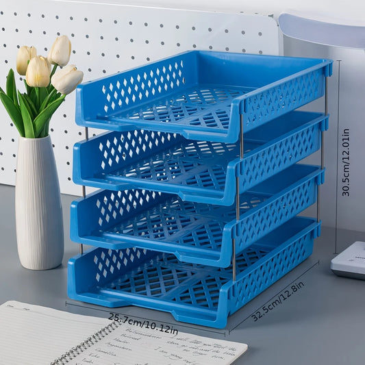 Office Stackable Layered File Rack Document Tray Holder Desktop Organizer, Paper Storage Case Household Catagory Storage Shelf