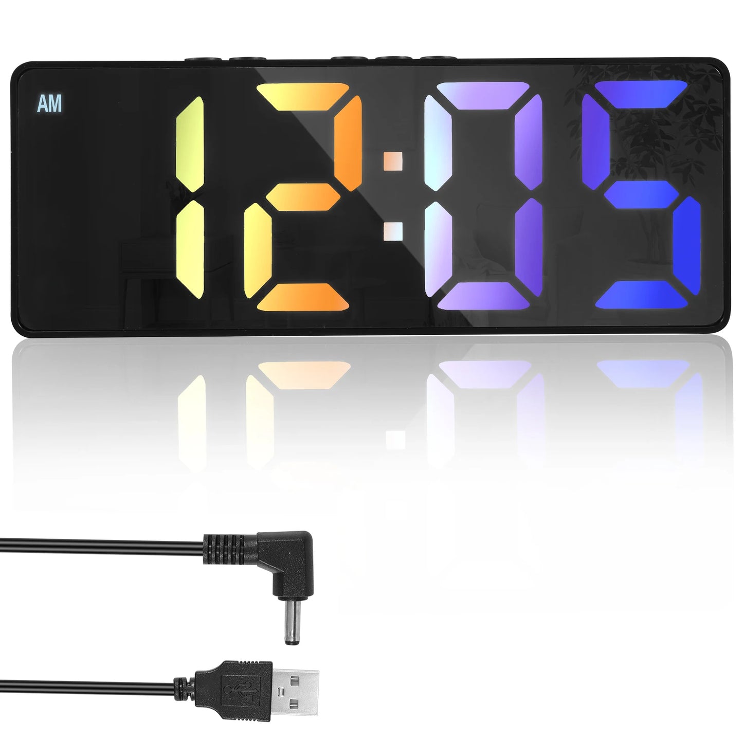 LED alarm digital clock voice control, adjustable brightness high-definition digital dual power mute living room clock.