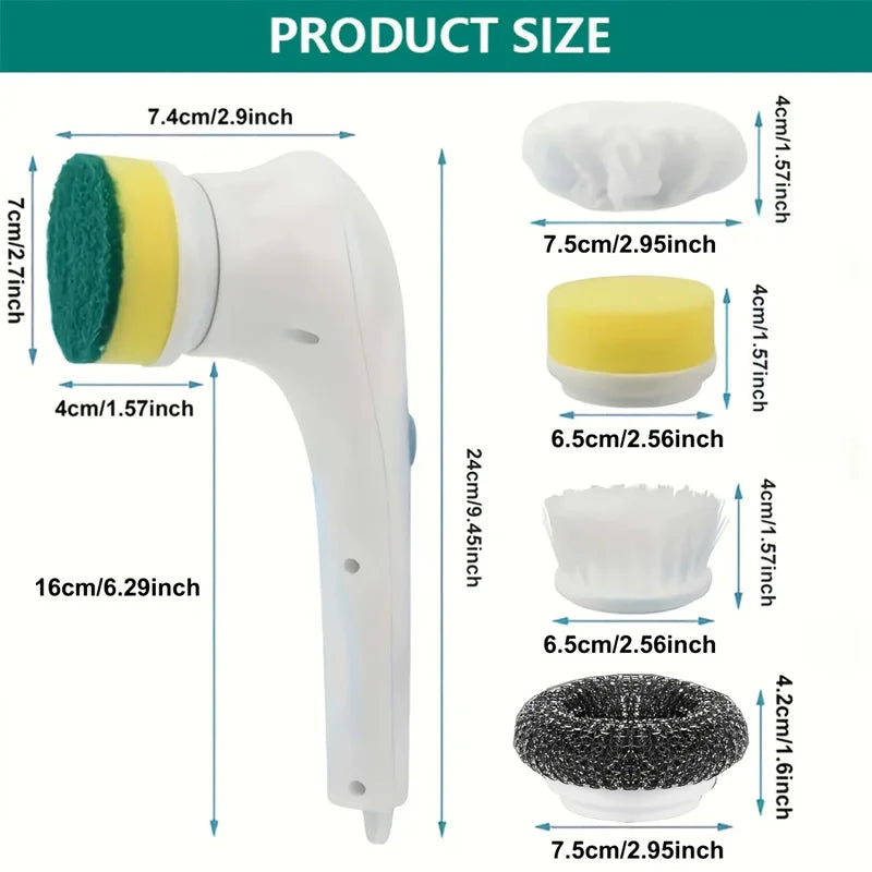 Electric Power Scrubber Kit - Rechargeable Cleaning Brush with Steel Wool Pads for Kitchen, Bath, Grill, Long Handle