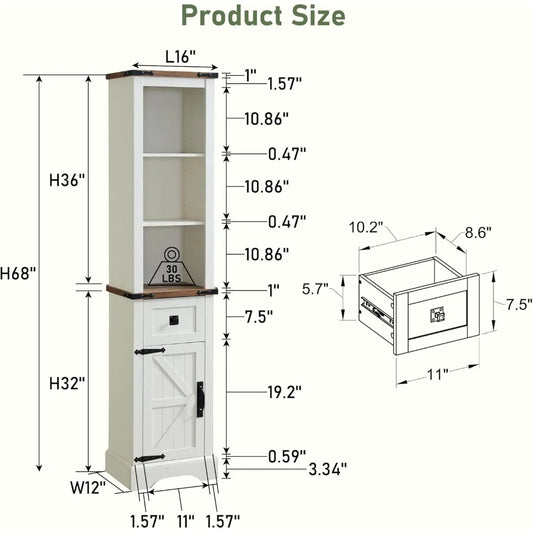 Bathroom Storage Cabinet with Adjustable Shelves & Drawer, Tall Linen Tower for Bathroom