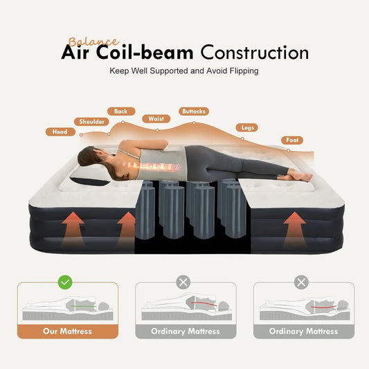 King Size Air Mattress with Headboard and Pump,Blow Up Mattress Inflatable Bed with Pillows