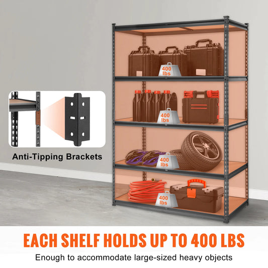 5 Layers Standing Storage Shelving Unit Heavy Duty Organizer Metal Rack for Kitchen Living Room and office.