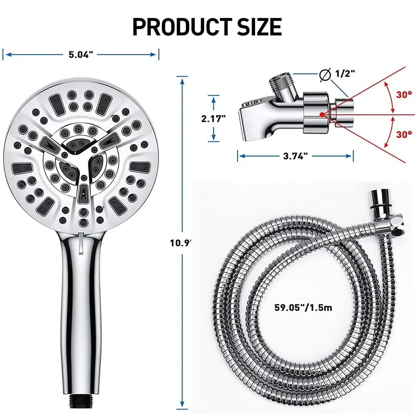 Shower Head with Handheld, High Pressure 10 Modes with 59" Stainless Steel Hose Adjustable Holder