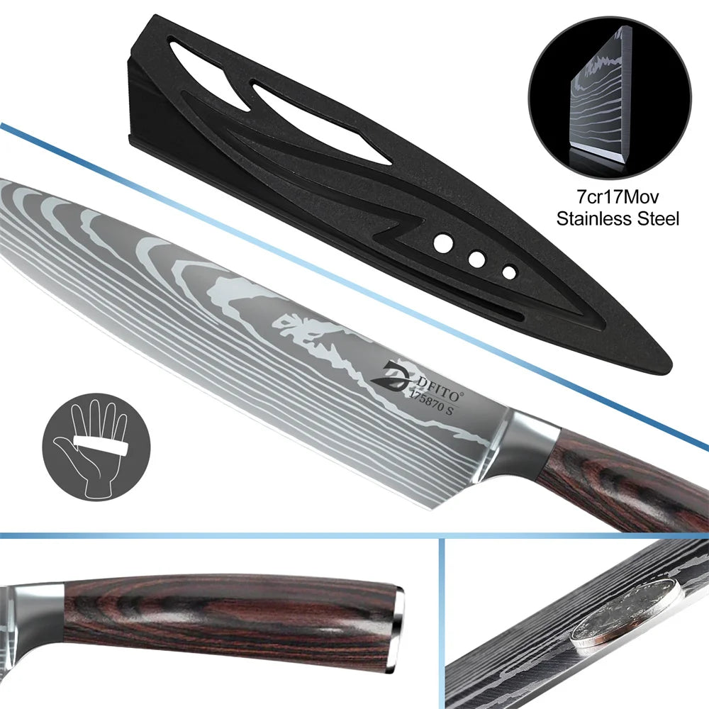 8pcs Kitchen Knife Damascus Stainless Steel Chef Knife Utility Paring.