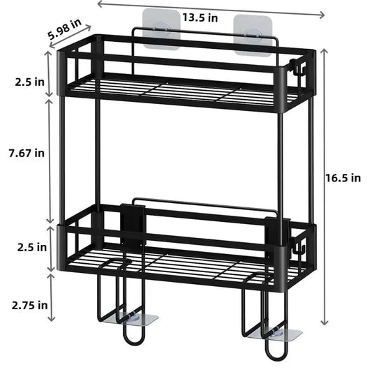 2-Tier Over Toilet Storage Shelf - Wall Mounted with Hooks Paper Holder, Bathroom Space Saver Organizer for Home,