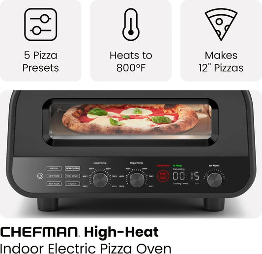 Electric Countertop Indoor Pizza Oven - Heats to 800°F Makes 12 Inch Pizzas in Minutes,