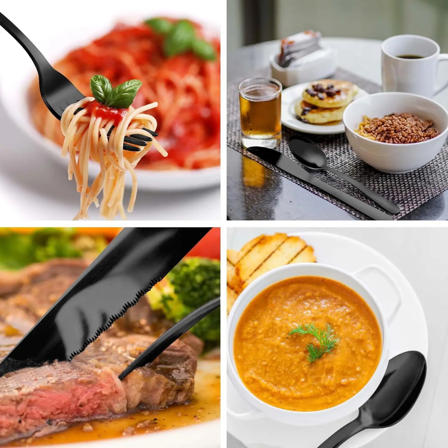 72-Pcs Black Silverware Sets, Stainless Steel Cutlery Set, Include Forks Spoons and Knives Set.