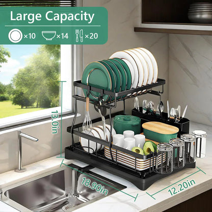 Home Kitchen 2-Tier Stainless Steel Foldable Dish Racks ,
