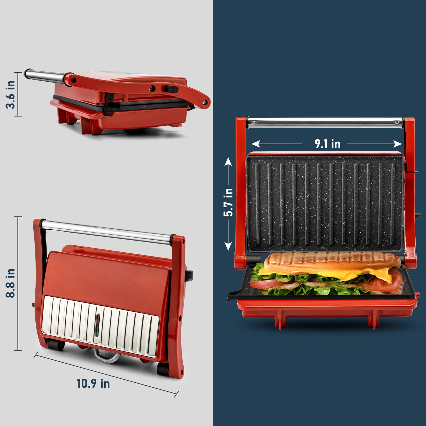 Grilled Cheese , Sandwich Maker & Waffle Maker, 1000W Panini Press with Removable Non-Stick Plate Easy to Clean,