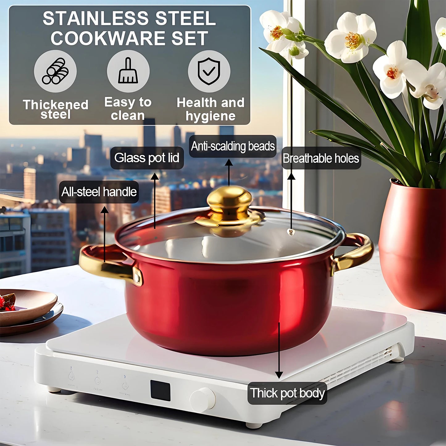 12-Piece Non-Stick Stainless Steel Cookware Set