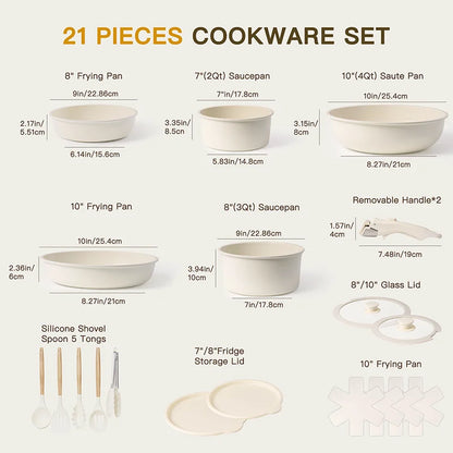 21 Piece Pots and Pans Set Non-Stick, Ceramic Cookware Set with Sensor Handles,