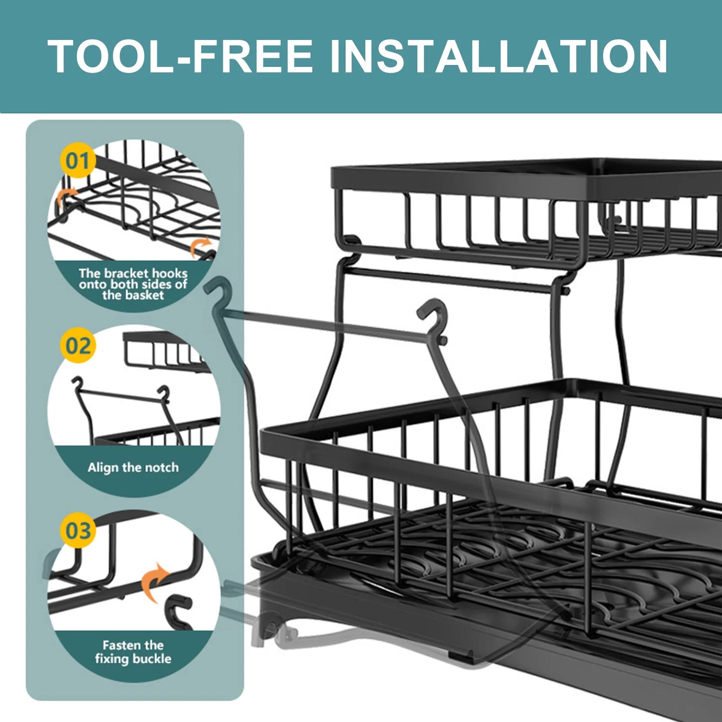Home Kitchen 2-Tier Stainless Steel Foldable Dish Racks ,