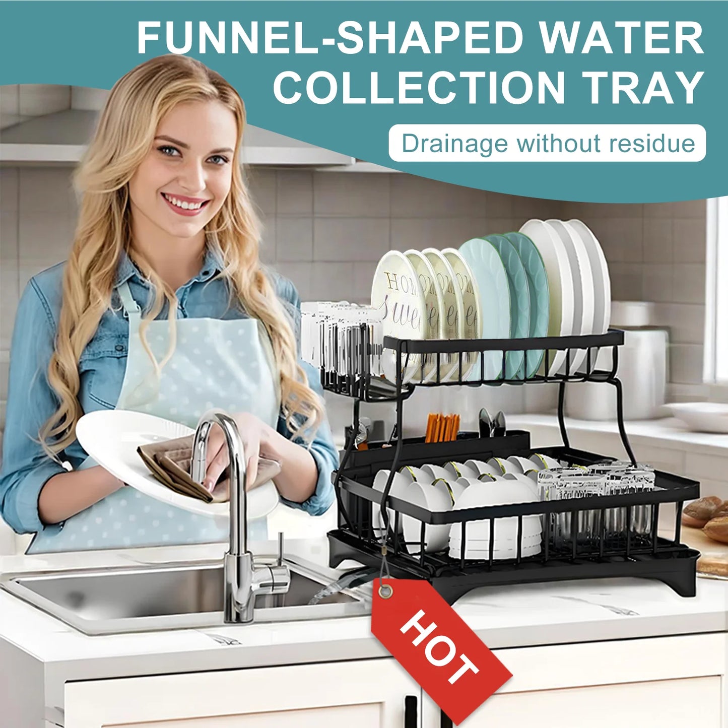 Home Kitchen 2-Tier Stainless Steel Foldable Dish Racks ,