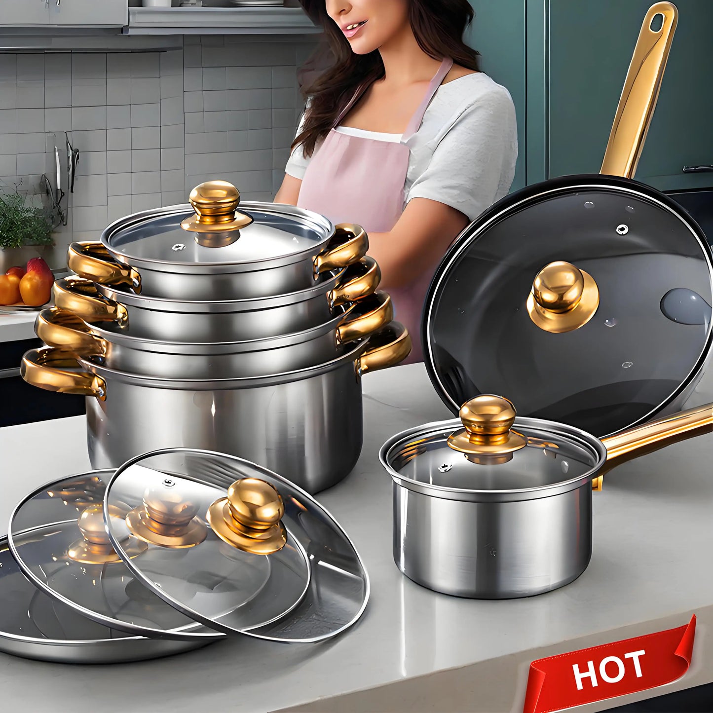 12-Piece Non-Stick Stainless Steel Cookware Set