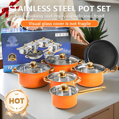 12-Piece Non-Stick Stainless Steel Cookware Set