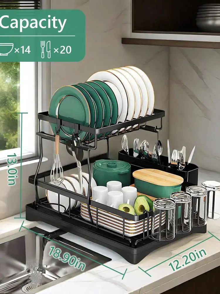 Home Kitchen 2-Tier Stainless Steel Foldable Dish Racks ,