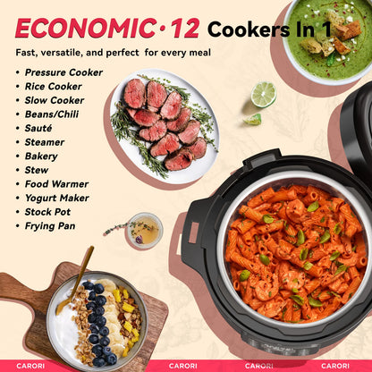 1200W 12-in-1Stainless Steel Electric Pressure Cooker 8Qt,  Slow Cook Rice Cooker Steamer,