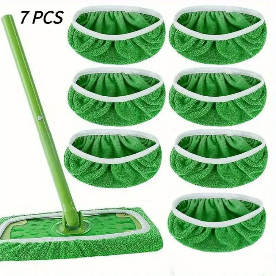 7 Piece Green Mop Cloth, Suitable for  Dry Sweeping Cloth and Wet Mopping, Household Cleaning - Washable