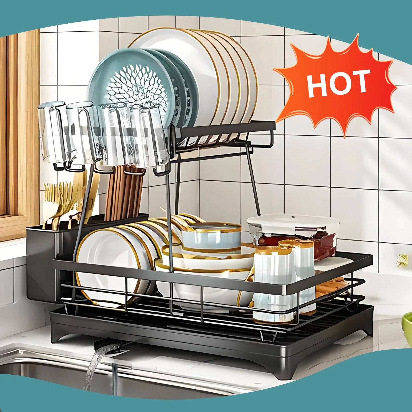 Home Kitchen 2-Tier Stainless Steel Foldable Dish Racks ,