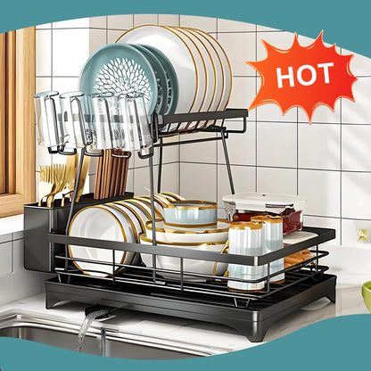 Home Kitchen 2-Tier Stainless Steel Foldable Dish Racks ,
