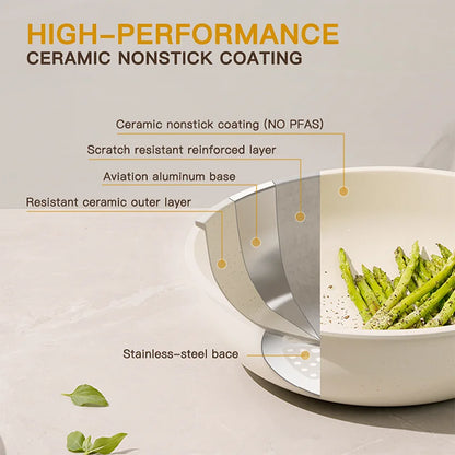 21 Piece Pots and Pans Set Non-Stick, Ceramic Cookware Set with Sensor Handles,