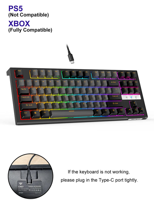 RGB Mechanical Keyboard, Wired 20+ Backlit Modes, Ergonomic Hot Swappable Design, Suitable For Gaming And Office