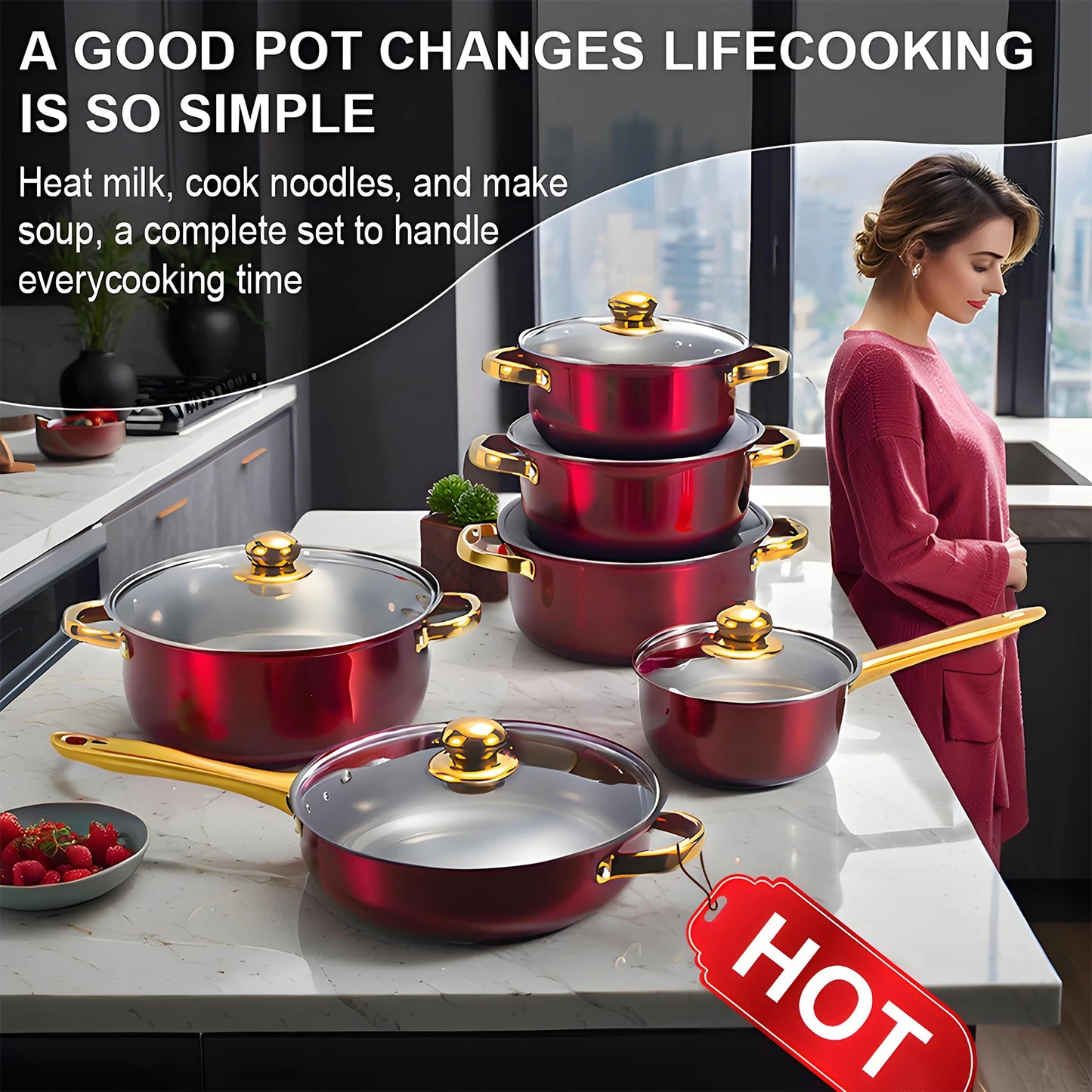 12-Piece Non-Stick Stainless Steel Cookware Set