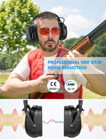 Upgraded Bluetooth Noise Reduction Ear Muffs Safety NRR 29dB/SNR 36dB Adjustable Hearing Protection Ear Defender Headphones