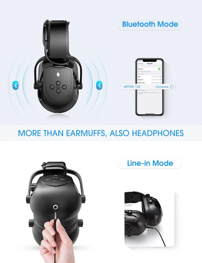 Upgraded Bluetooth Noise Reduction Ear Muffs Safety NRR 29dB/SNR 36dB Adjustable Hearing Protection Ear Defender Headphones