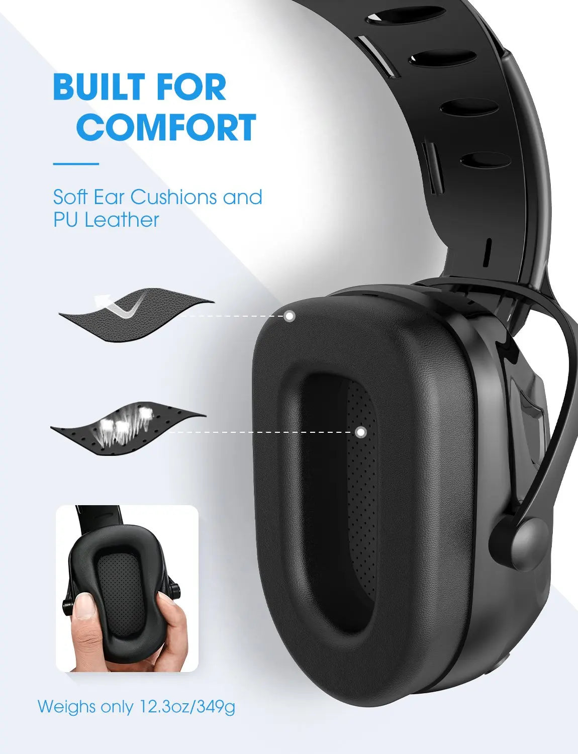 Upgraded Bluetooth Noise Reduction Ear Muffs Safety NRR 29dB/SNR 36dB Adjustable Hearing Protection Ear Defender Headphones