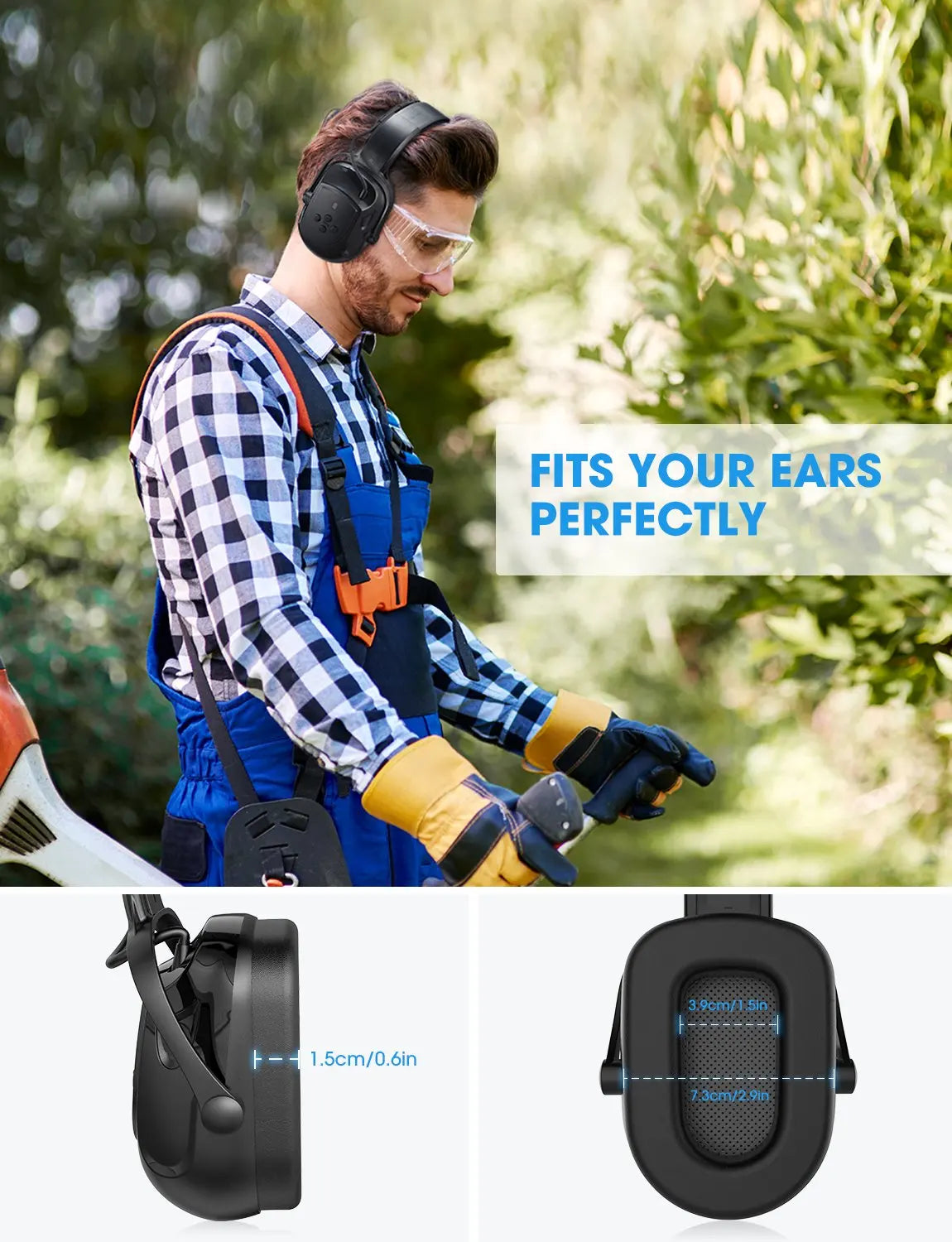 Upgraded Bluetooth Noise Reduction Ear Muffs Safety NRR 29dB/SNR 36dB Adjustable Hearing Protection Ear Defender Headphones