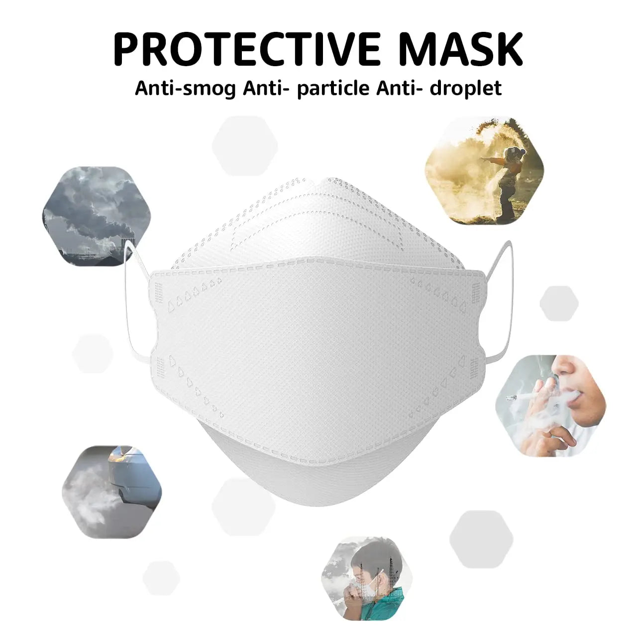 200Pcs Disposable Masks KN95 Fish-shaped 3D Mask Independent Package 4-layer Filter Dust-proof Protection Mask Black White