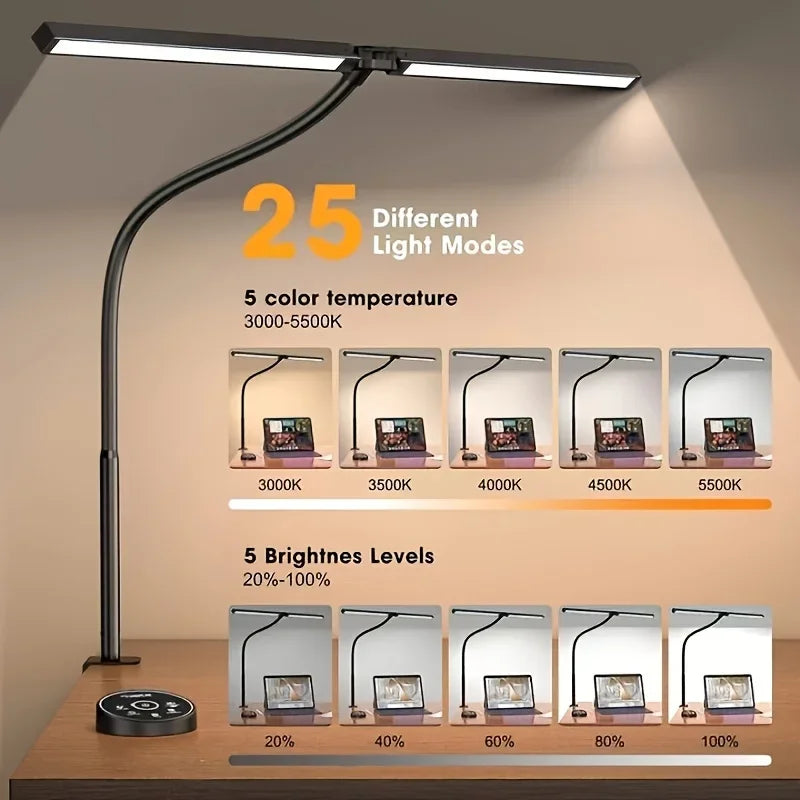 LED Desk Lamp for Home Office - 24 Watt Eye-Care Architectural Desk Lamp with Fixture, and 5-Color Stepless Dimmer