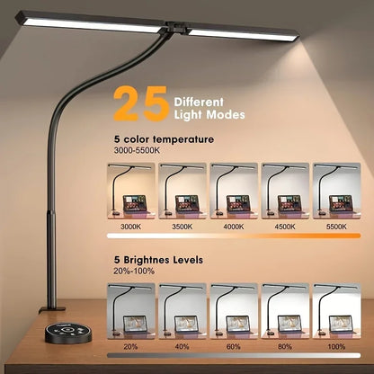 LED Desk Lamp for Home Office - 24 Watt Eye-Care Architectural Desk Lamp with Fixture, and 5-Color Stepless Dimmer