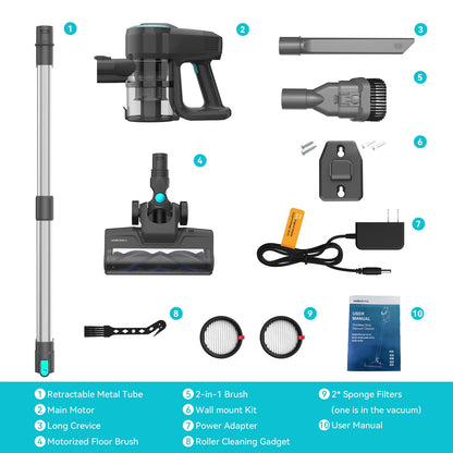 20Kpa Cordless Upright Ultra Lightweight Stick Vacuum for Carpet, Hard Floor, Car, Pet Hair