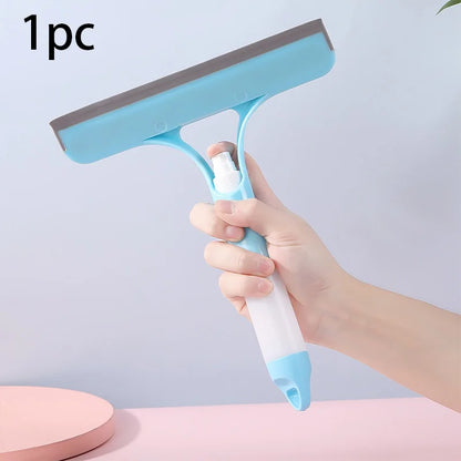 3-in-1 Window Cleaning Kit - Dual-Sided Glass Scrubber with Squeegee & Spray Bottle for Mirrors, Shower Doors, No-Streak