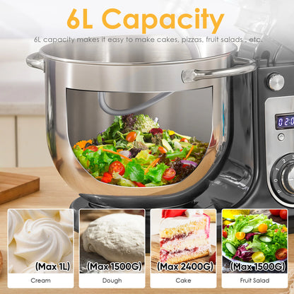 6-Speed,Kitchen Food Stand Mixer, with Blender, Quiet Motor, Cream Egg Whisk and Whip Dough Kneader,
